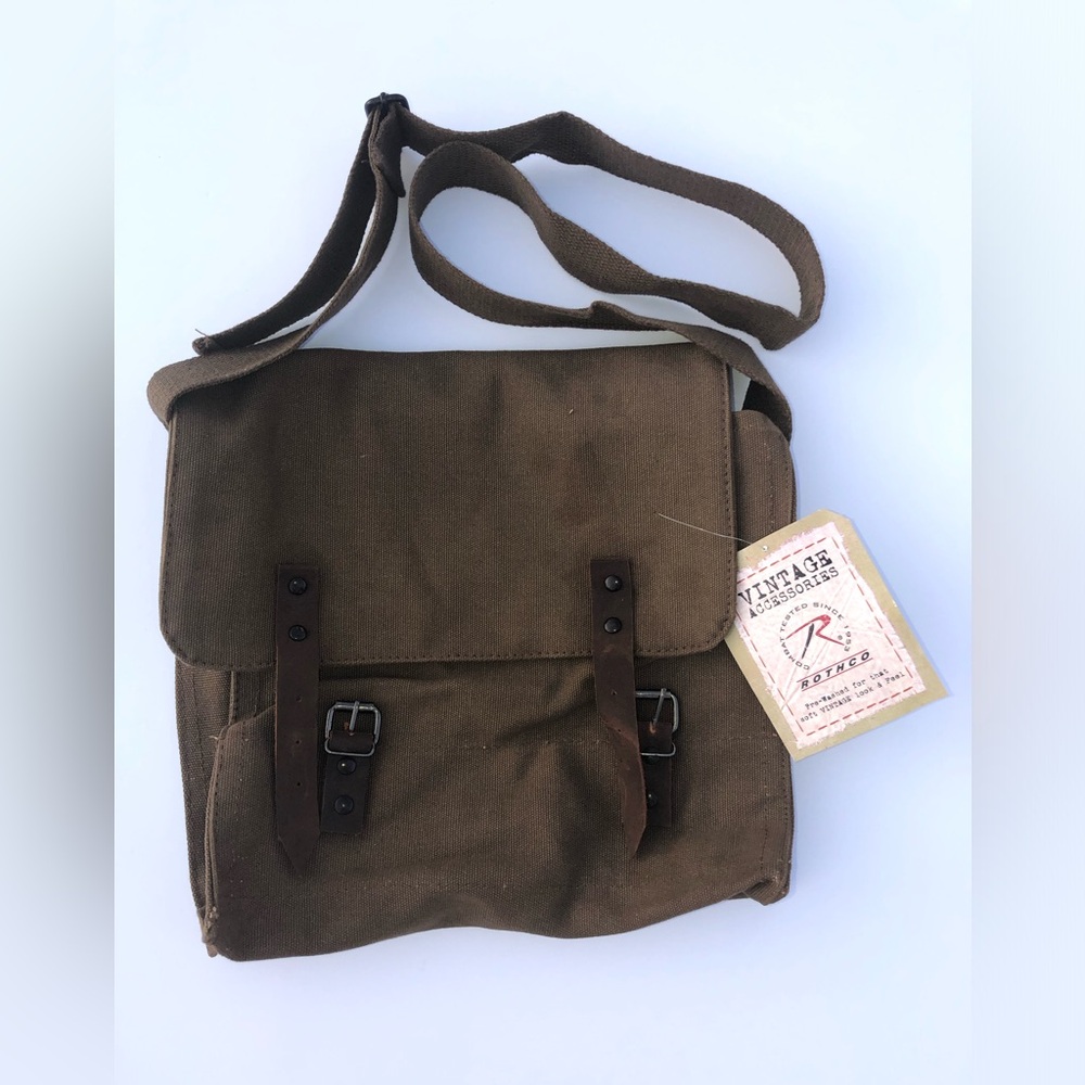 Rothco Medic Shoulder Bag Military Vintage Washed Canvas Solid Army NATO Leather